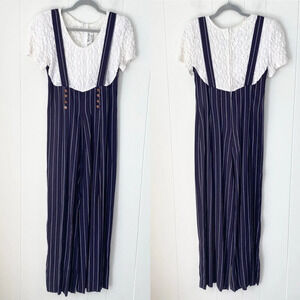 VTG 1980s Ladies Wide Split Leg Hostess Outfit Nautical Style Play Suit Sz Small